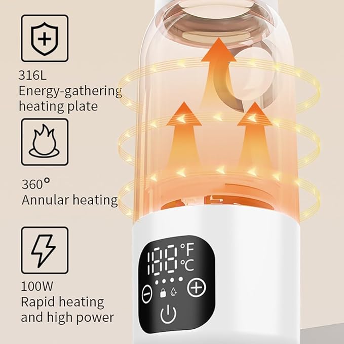 Portable Milk Warmer for Travel, 18.88oz Large Capacity Bottle Fast Breastmilk Water Warmer On The Go with LCD Display for Vehicle, Car, Airplane Journey
