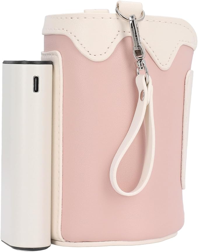 ANGGREK Milk Warmer Cover, Portable Bottle Warmer Digital Display 21 Gears Temp Adjustable Rechargeable for Home (Pink)