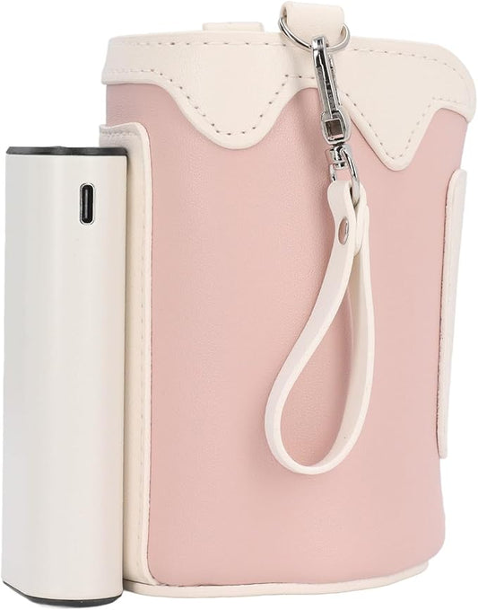 ANGGREK Milk Warmer Cover, Portable Bottle Warmer Digital Display 21 Gears Temp Adjustable Rechargeable for Home (Pink)