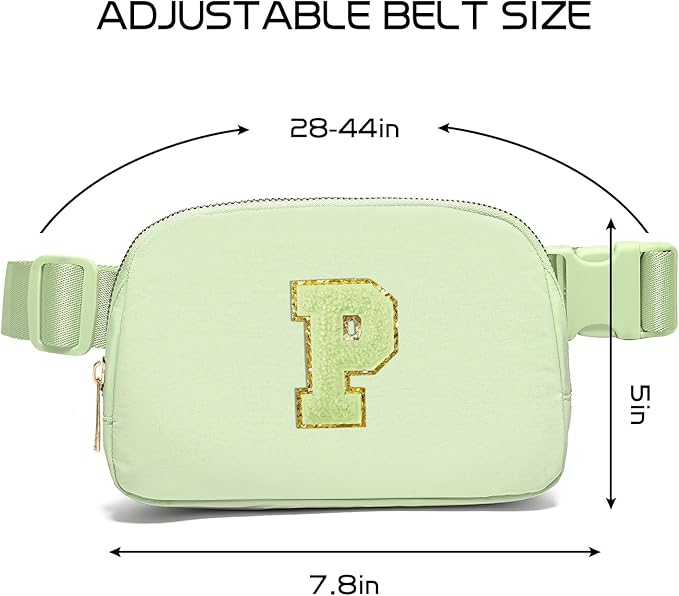 Gitus Gifts for 8 9 10 11 12 Year Old Girls Belt Bag Fanny Pack Crossbody Bags with Initial Letter Patch Cute Stuff Birthday Gifts for Teen Girls Women Personalized Trend Stuff (Light Green-P)