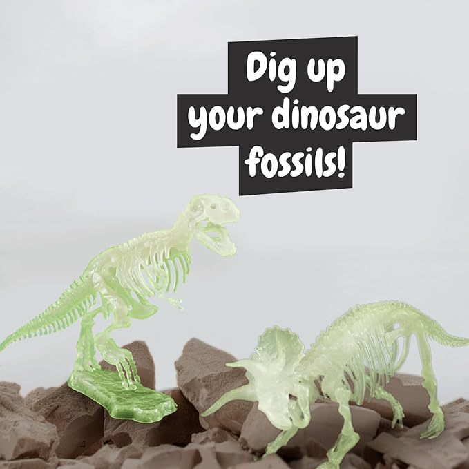Science4you Dinosaur Fossil Excavation Kit 2 in 1 - Glow-in-The-Dark Fossil Digging Kit for Kids, Build 2 Dinosaur Fossils, 22 Pieces, Archeology Set - Dinosaur Toys, Games for Boys and Girls Age 6+