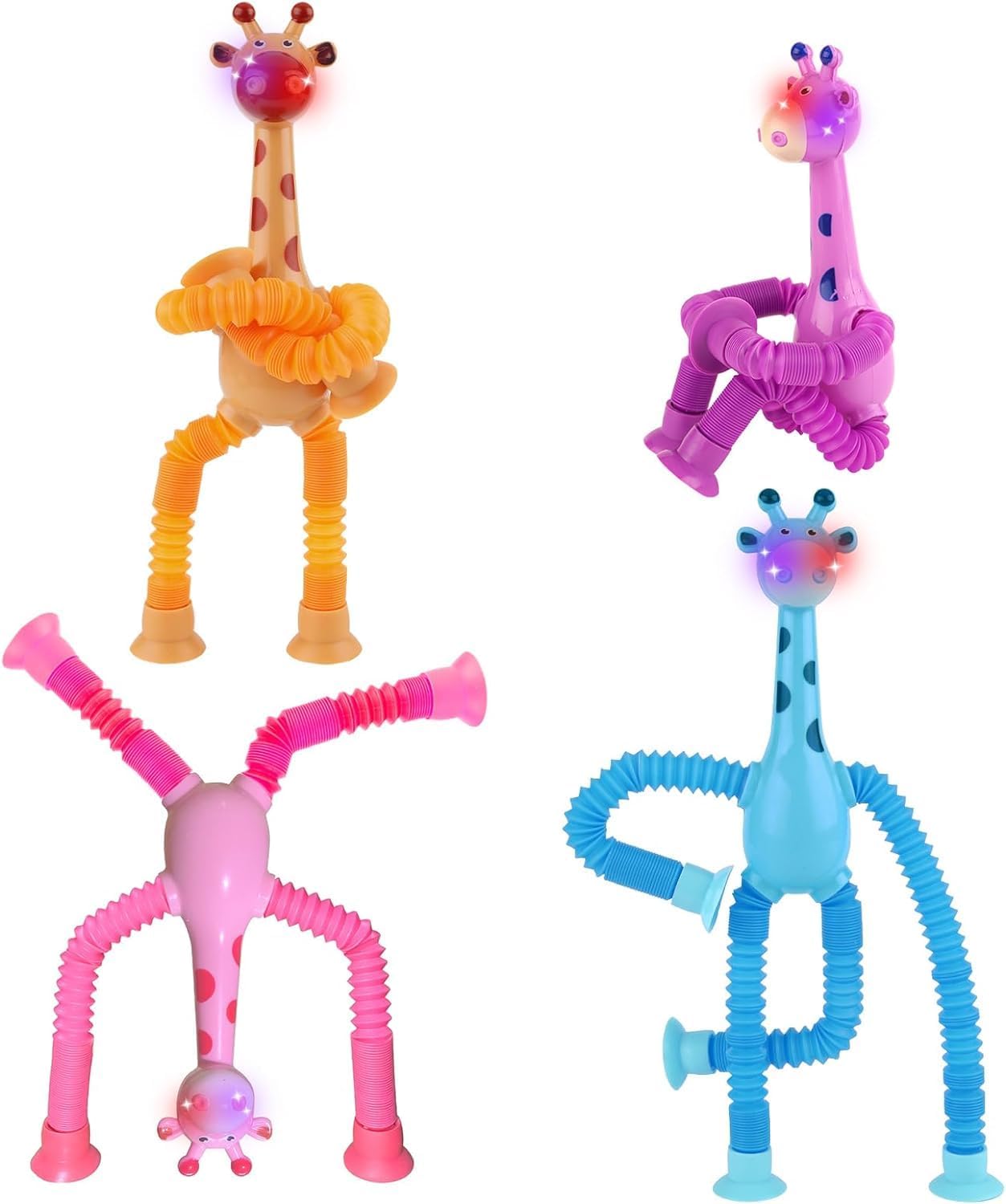 Pop Tubes Sensory Toys Pack, ADHD Fidget Toys for Classroom Treasure Box Prizes, Birthday, Easter Basket Stuffers Kids Toy (4pcs Giraffe)