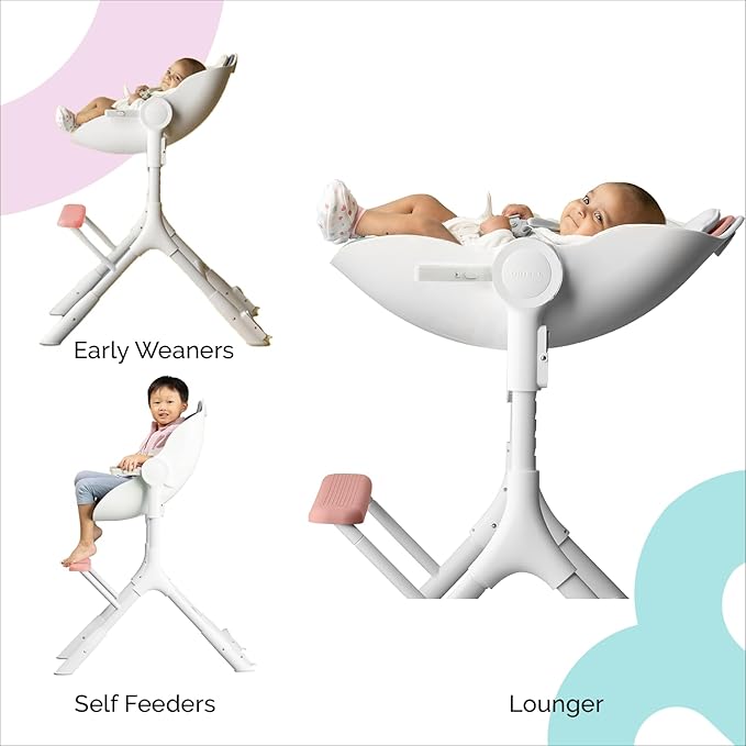 ORIBEL Cocoon Z High Chair & Baby Lounger | Perfect High Chair for Toddlers/Newborns | Glides Easily on All Surfaces | Secure Locks | Convertible Chair for Napping & Feeding (Cotton Candy Pink)