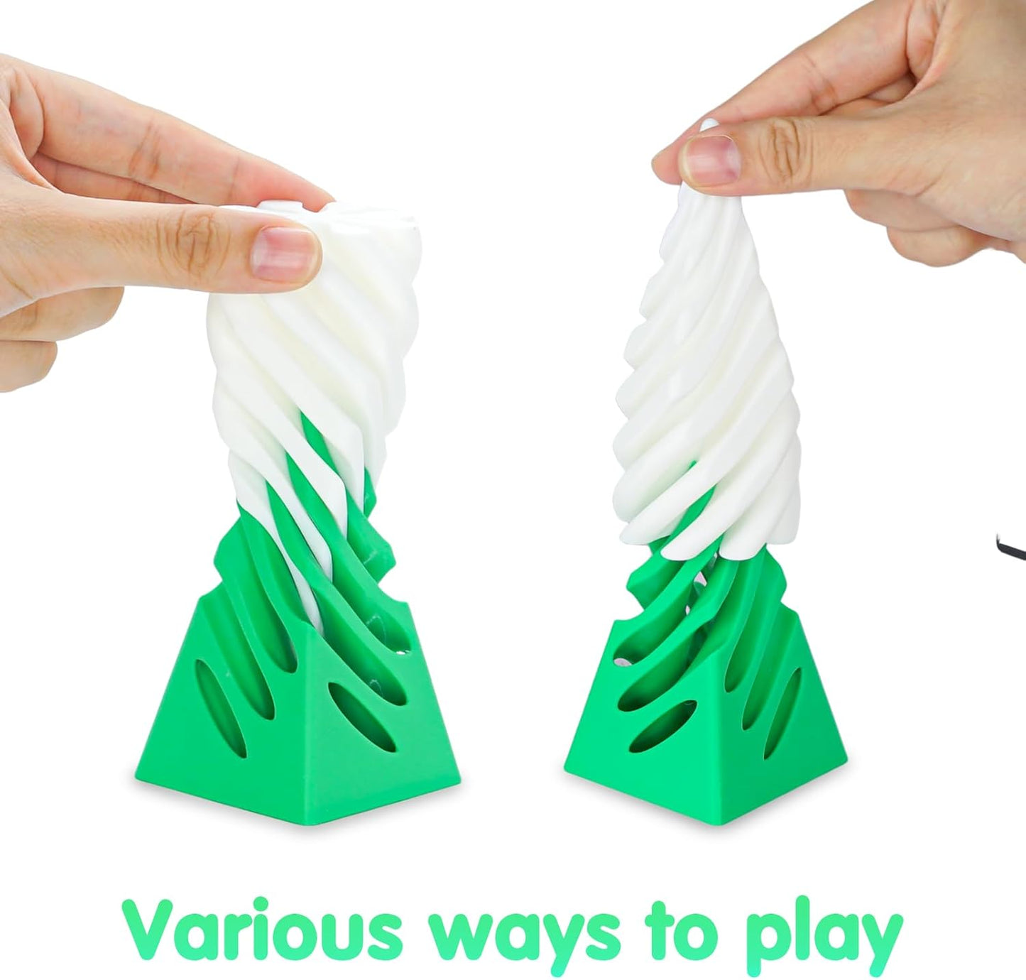 3D Printed Spiral Cone Fidget Toy,Impossible Cone Pyramid Passthrough Sculpture,Stress and Anxiety Relief Fidget Desk Toys (White Green)
