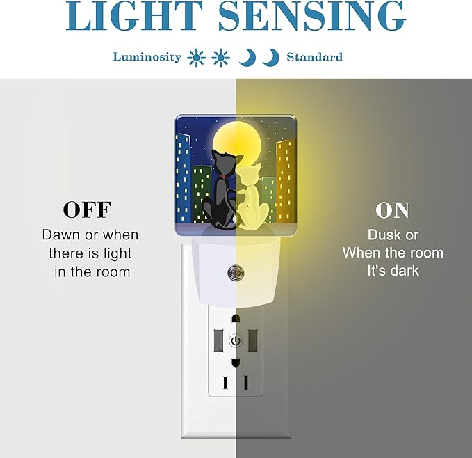 Night Light for Kids Girls Boys, Romantic Couple Cats Under Moon LED Night Light Plug into Wall with Dusk to Dawn Sensor for Room Decor, Hallway, Kitchen, Bathroom, Nursery, Stairs