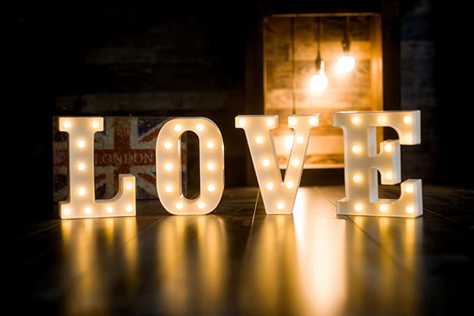 Foaky LED Letter Lights Sign Marquee Light Up Letters Sign for Night Light Wedding/Birthday Party Battery Powered Christmas Lamp Home Bar Decoration(E)