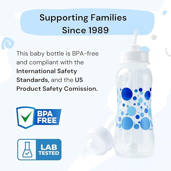 Hands-Free Baby Bottle - Anti-Colic Nursing System 9 oz Baby Bottle with Fast Flow Nipple/Teat 3m+ Infant with Tube Straw Feeding System for Toddler (2 Bottles - Blue)