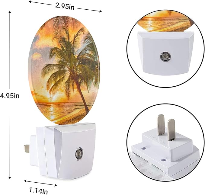 EKOBLA Sunset Beach Night Light Summer Seaside Palm Tree Coastal Plug-in Nightlights Home Auto Sensor LED Dusk to Dawn Light for Bedroom Bathroom Kitchen Corridor