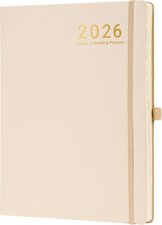 2026 Planner - JAN 2026 - DEC 2026, Planner 2026, Weekly and Monthly Planners, Leather Cover Planners with Thick Paper, Back Pocket with Notes Pages, Seashell Gold (8.5" x 11")