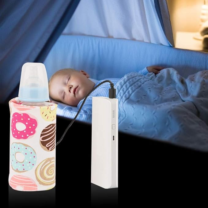 USB Baby Feeding Bottle Warmer Portable Cartoon Milk Bottle Travel Heater Portable Milk Bottle Heating Warmer Compatible with Many Kinds of 5V 2A USB Devices(Donut, 12)