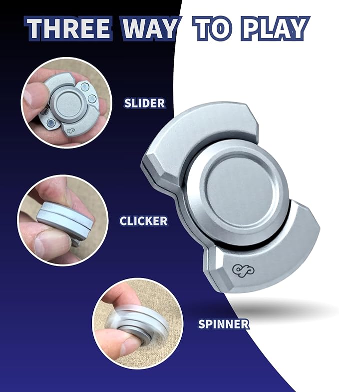3-in-1 Alloy Fidget Toys Adults - Fidget Spinner,Clicker,Slider Modes,Ultra-Silent,High-Speed Rotation,3-Minute Spin Time,Compact Stress Relief Toy for Adult(Black)
