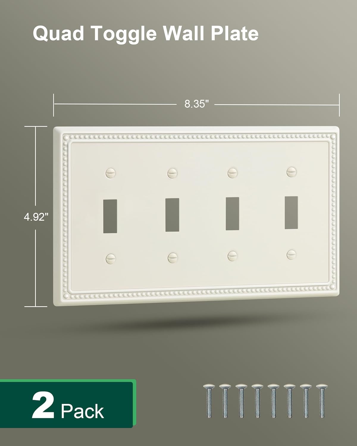 2-Pack Quad Toggle Light Switch Cover Plate, 4 Gang Metal Switch Plate Covers, Light Almond Pearls Decorative Wall Plate, Corrosion Resistant
