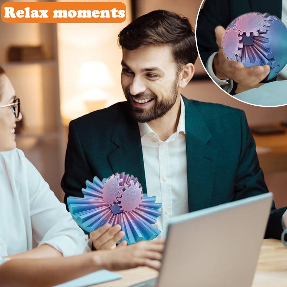 3D Printed Gear Ball, Gears phere Gear Ball Fidget Toy, Puzzle Balls, Fidget Ball, Cube Fidget Toy ,Gear Ball Toys for Classroom Prizes, Party Birthday, Anxiety Relaxing and Stress. (Pink and Cyan)