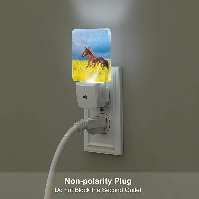 Bay Horse On Rape Field Night Light,Plug-in Night Lights with Dusk to Dawn Sensor for Stairway,Hallway,Bedroom Sleep Friendly Ideal for Women/Girls/Boys Gift,0.5w