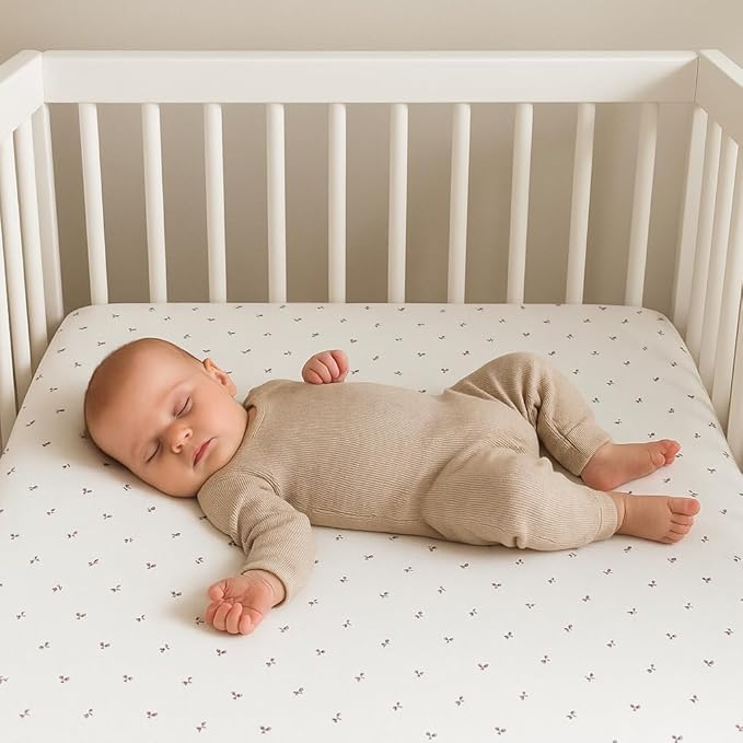 Ely's & Co. Patent Pending Waterproof Pack and Play Sheets, 100% Cotton with Waterproof Lining – 2 Pack Fitted Mini Crib Sheet Set, Berry and Cluster Dot (Lavender) 38” x 24”