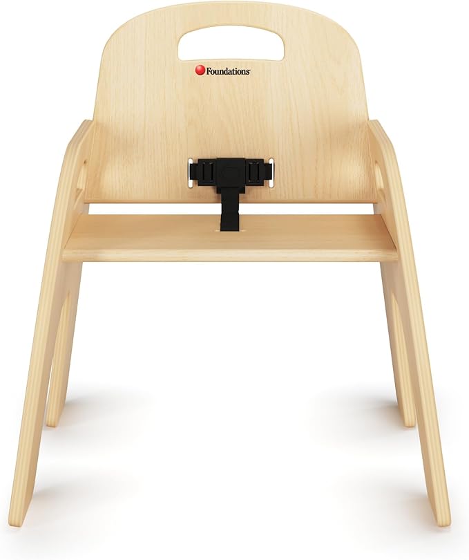 Foundations Simple Sitter Low Wood Feeding Chairs Multipack, Wide No-Tip Base, Adjustable Safety Harness, Stackable Wood Toddler Chairs with Food Service Grade Finish, 2 Pack (11 inch)