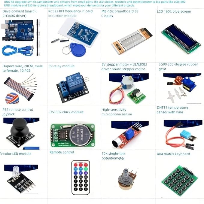 RFID kit for Arduino UNO R3 Upgraded Learning kit with Retail Box RFID Arduino UNO R3 Starter kit with LCD Display, breadboard, sensors and More Than 40 Components