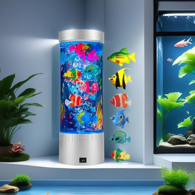 Bubble Fish Lamp, LED Aquarium Sensory Light, 1ft Colorful Bubble Tube for Bedroom, Kids Room, Living Room, Party