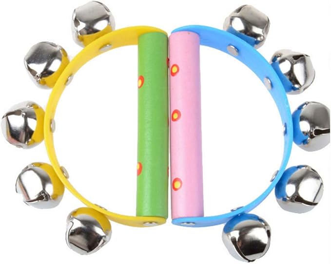 4 Pcs Vivid Color Rainbow Handle Wooden Bells Jingle Stick Shaker Rattle 5/10 Jingle Bells Baby Kids Children Musical Toys