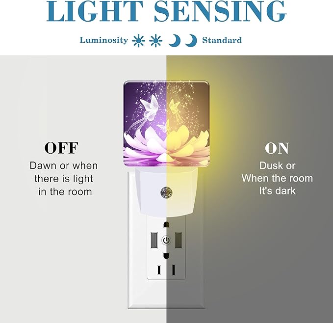 Beautiful Lotus Flower and Butterfly Night Light Plug into Wall with Dusk to Dawn Sensor Cute Nightlight for Kid Girls Boys Women Men Room Decor, Hallway, Kitchen, Bathroom, Nursery, Stairs