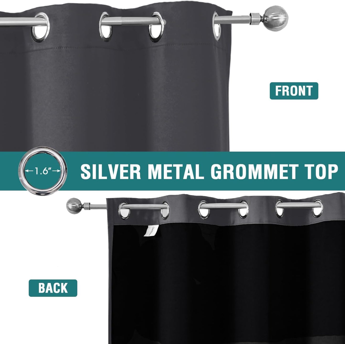 ChrisDowa 100% Blackout Curtains 84 inch Long for Bedroom with Black Liner, Extra Wide 2 Thick Layers Total Blackout Thermal Insulated Grommet Window Curtains 2 Panels Set (Dark Grey, 60 x 84 Inch)