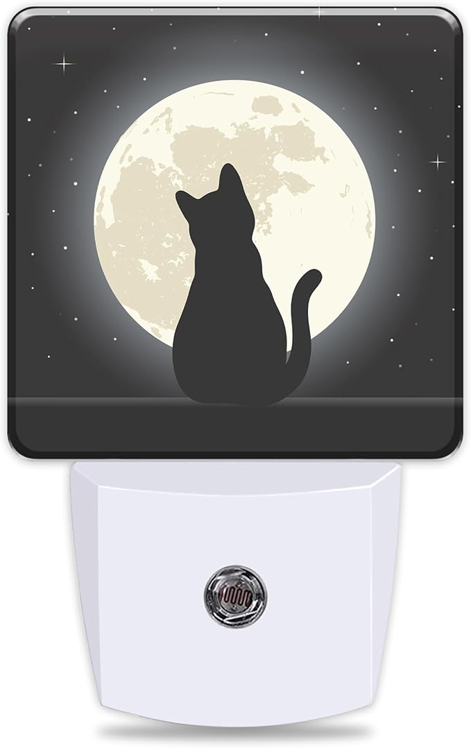 Black Cat Under The Moon Night Lights Plug into Wall for Girls Boys Room, Night Lights LED Lamp with Dusk to Dawn Sensor Nightlight for Bedroom Kitchen Bathroom Hallway Home Wall Decor