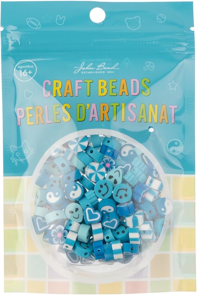 120pcs John Bead 9mm Assorted Blue Polymer Clay Craft Beads for Jewelry Bracelet Making