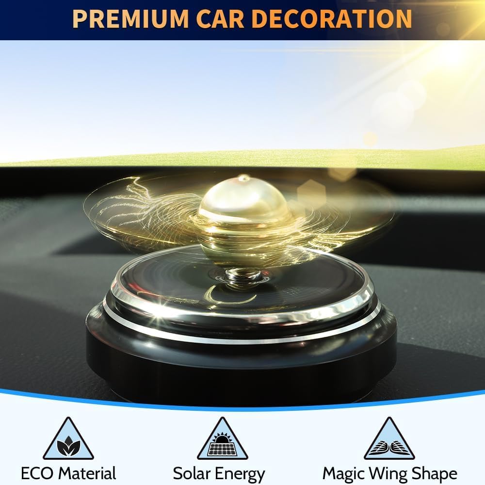 Car Air Freshener, Car Solar Energy Golden Fidget Spinner Toy with Swinging Wings for Car Interior Car Rotation Decoration Accessories, Powered by Sunshine Spinning Top Anxiety Gift for Men Boyfriend