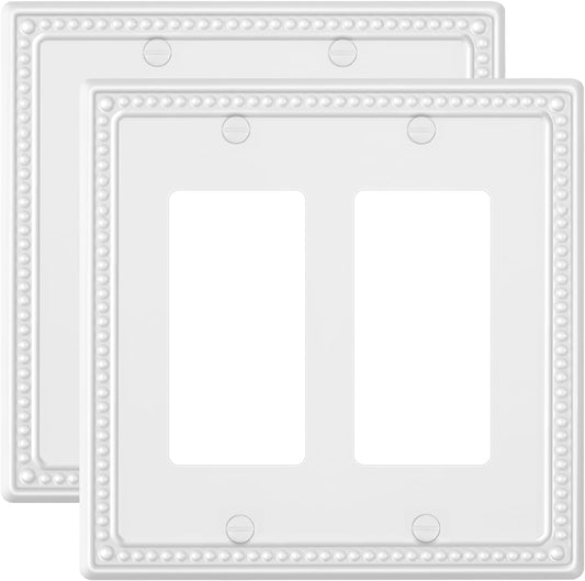 2-Pack Double Decorator Outlet Cover Plate, Pure White Pearls Decorative Switch Plates and Outlet Covers, Metal Wall Plates for Electrical Outlets