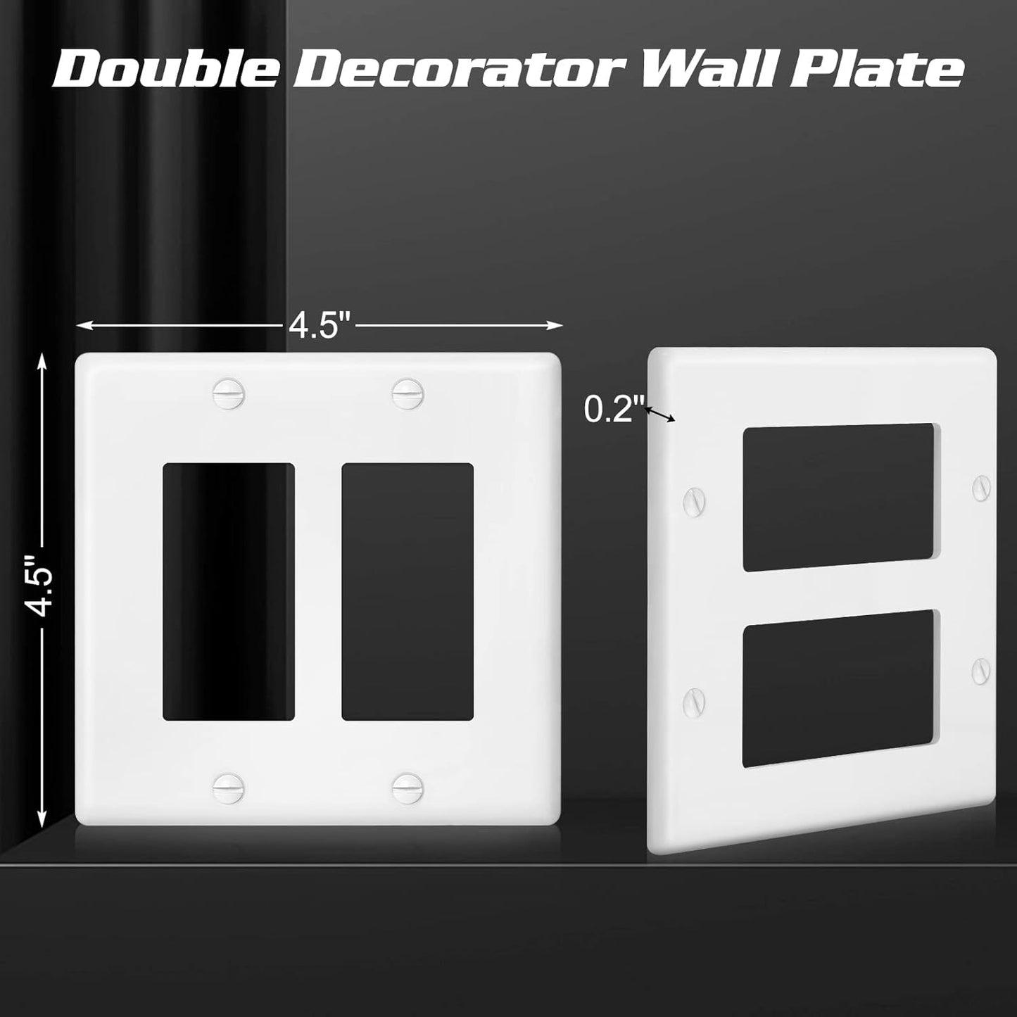Decorator Wall Plate Double Gang Light Switch Plate Outlet Cover,Unbreakable Polycarbonate Thermoplastic, White (10-Pack, Double Decorator-White)