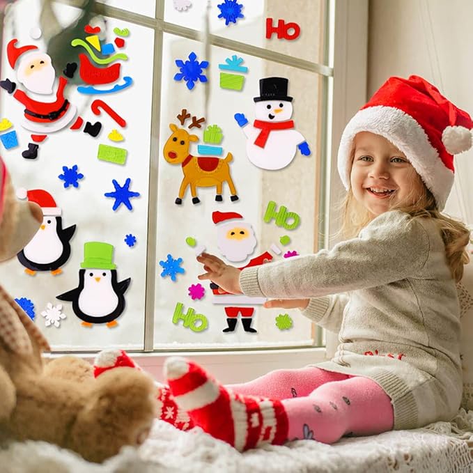 XIMISHOP 6pcs Christmas Gel Clings: Xmas Santa Claus Snowman Snowflake Penguin Window Decors