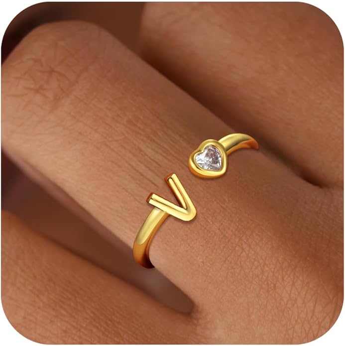 C-leen Gold Initial Rings for Girls Women - Dainty 18K Gold Plated Adjustable Letter Rings Teen Girls Gifts Trendy Stuff Initial Ring Teen Girl Birthday Gift for Girl Non Tarnish