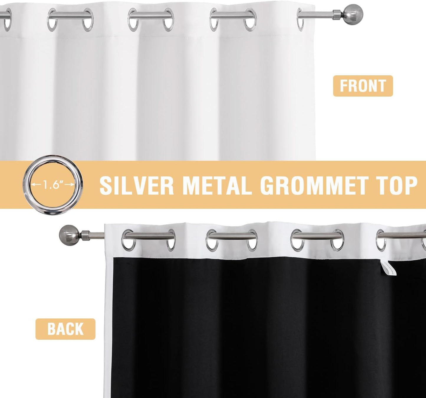 ChrisDowa 100% Blackout Curtains 84 inch Long for Bedroom with Black Liner, 2 Thick Layers Total Blackout Thermal Insulated Grommet Window Curtains 2 Panels Set (Pure White, 38 x 84 Inch)