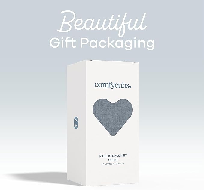 Comfy Cubs Muslin Bassinet Sheet - 100% Soft Cotton Fabric, Breathable & Gentle for Baby’s Sensitive Skin - Universal Fit with Secure Elastic Edging, Gift-Ready Packaging - Pacific Blue