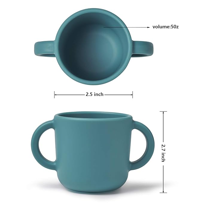Silicone Training Cup for Infants, Toddler Learning Cup with Two Handles, Baby Open Cup 5oz, 6months+ (Gray)
