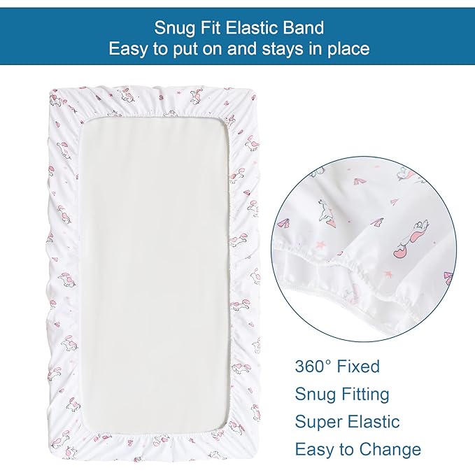 Girl Crib Sheets 2-Pack, Fitted 52'' x 28'' for Standard Crib & Toddler Mattress, Soft and Breathable Material, Neutral & Pink