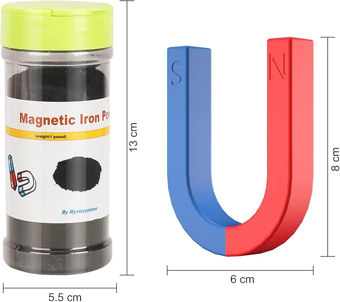Mysterystone Science Magnets Experiment kit for Kids Physics kit for Students Stem Experiment Tools Including Horseshoe Magnets, Iron filings