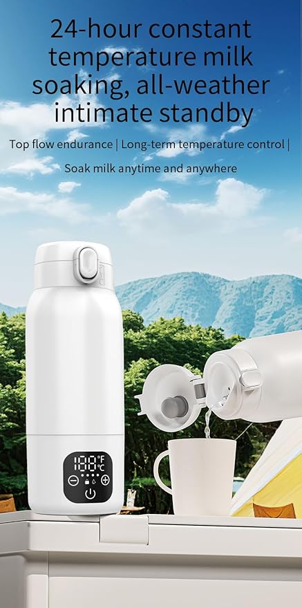 Portable Milk Warmer for Travel, 18.88oz Large Capacity Bottle Fast Breastmilk Water Warmer On The Go with LCD Display for Vehicle, Car, Airplane Journey