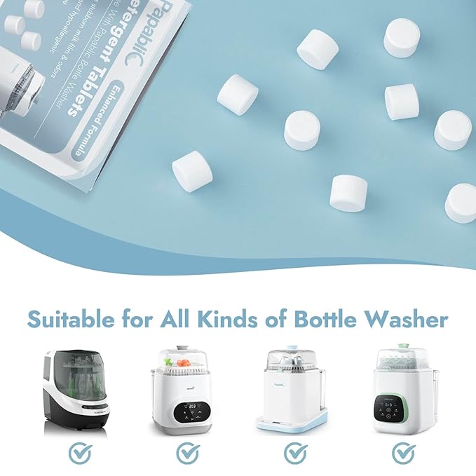 Papablic 60Pcs Official Detergent Soap Tablets for Baby Brezza, GROWNSY, Momcozy Bottle Washer Pro & Portable Bottle Warmer, Compact Travel-Friendly Packs Washing Block