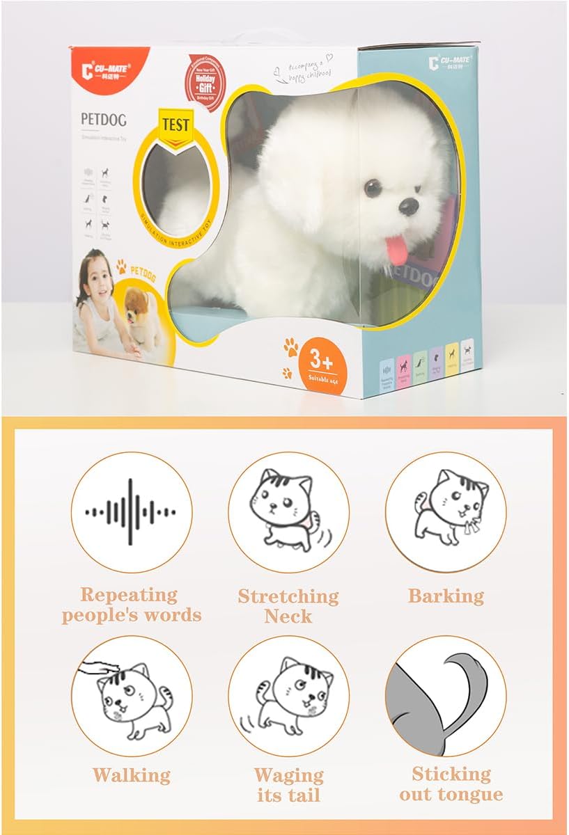CU-MATE Plush Interactive Maltese Simulation Dog-Realistic Puppy Electronic Toy Dog with Walking/Barking/Wagging Tail/Talking-Like Real Robotic Present