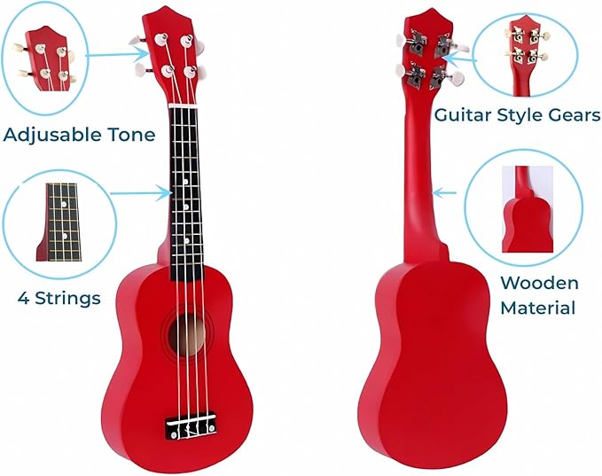 21 Inch Wooden Kids Toddler Child Children Acoustic Guitar Musical Instruments Ideal for 3-9 Year Old Boys Girls Gifts (Red)