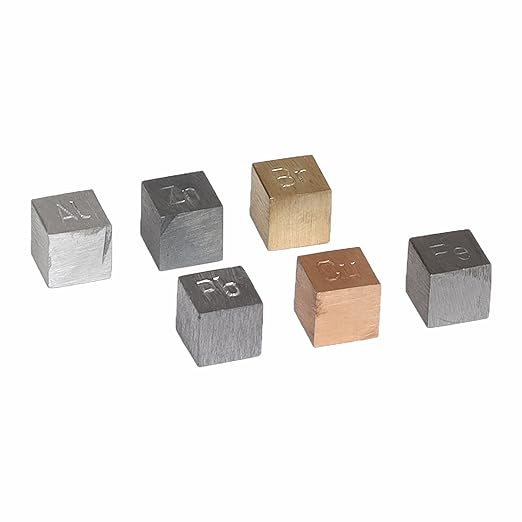 EISCO Density Cubes Set - Includes 6 Metals - Brass, Lead, Iron, Copper, Aluminum, Zinc - 0.4" (10mm) Sides - for use with Density, Specific Gravity Activities