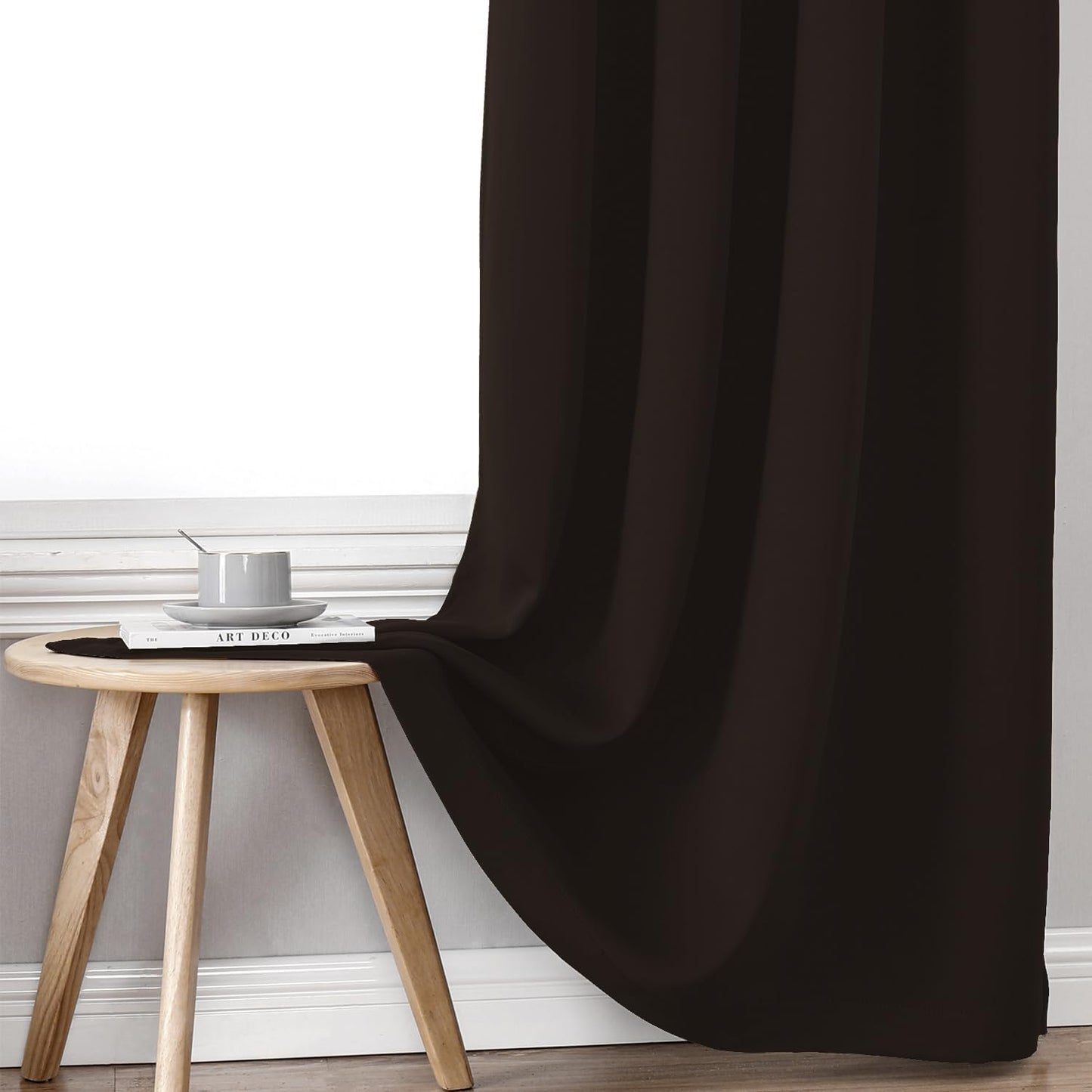 ChrisDowa 100% Blackout Curtains for Bedroom with Black Liner, 2 Thick Layers Total Blackout Thermal Insulated Grommet Window Curtains 2 Panels Set (Brown, 52 x 84 Inch)