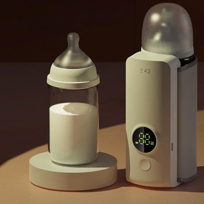 Portable Bottle Warmer, Fast Heating Milk Warmer for Travel, 6 Settings Temperature Display, 6000mAh Battery, USB Rechargeable Bottle Warmer On The Go, Waterless Warming Milk