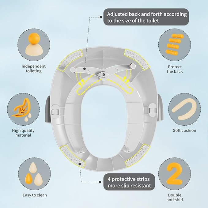 Potty Training Toilet Seat with Kids Step Stool Anti-Slip Toddler Seat, Soft Cushion, Baby Potty Training Set for Boys & Girls (Grey)