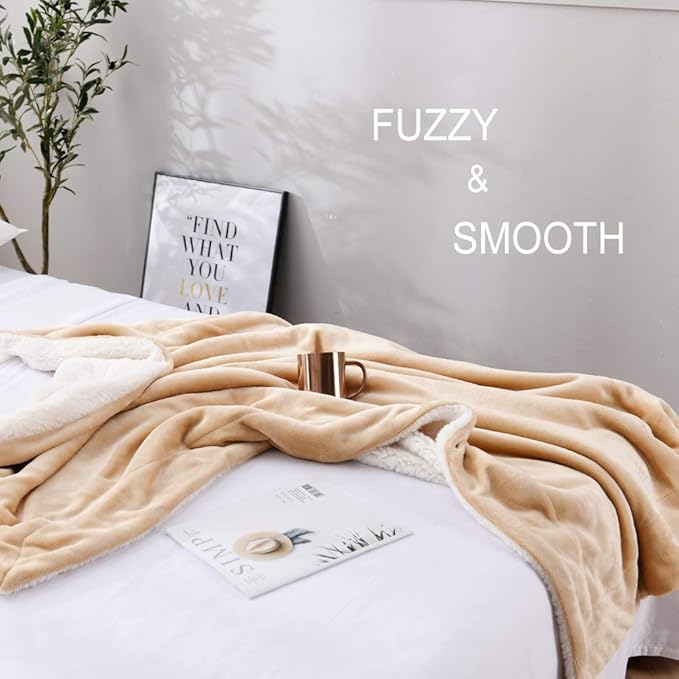 NANPIPER Throw Blanket Reversible Sherpa Flannel Super Soft Fuzzy Plush Fleece Microfiber for Bed/Couch (60"x80",Beige)