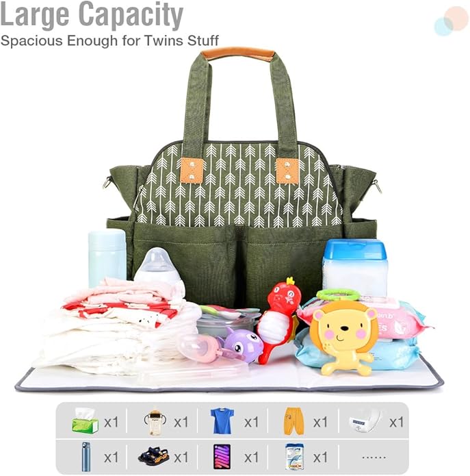 Lekebaby Diaper Bag Tote, Large Diaper Bags Waterproof,Large Mommy Bag Tote Bag Handbag Pink Travel, Black and Beige