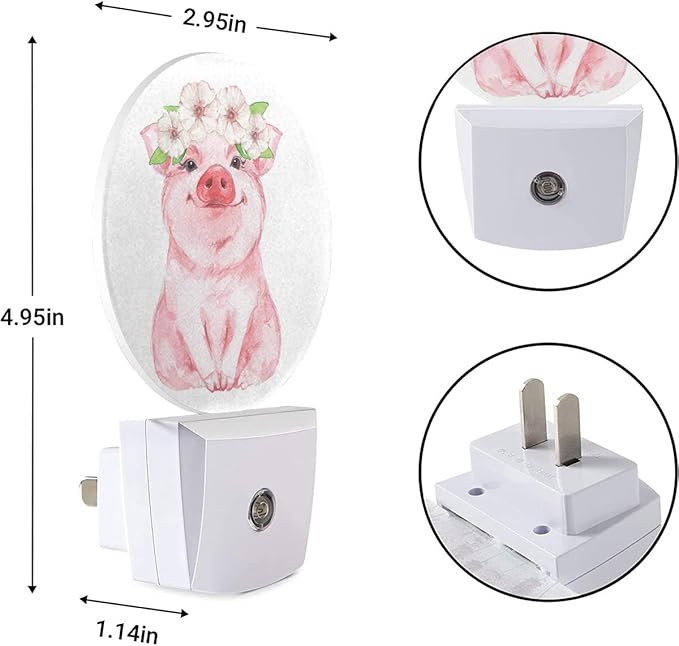 EKOBLA Pig Night Light Floral Wreath Farmhouse Cute Animal Pink Piggy Night Light with Dusk to Dawn Sensor 0.5W LED Lamp Sleep Friendly for Women Girls Birthday Christmas Gift