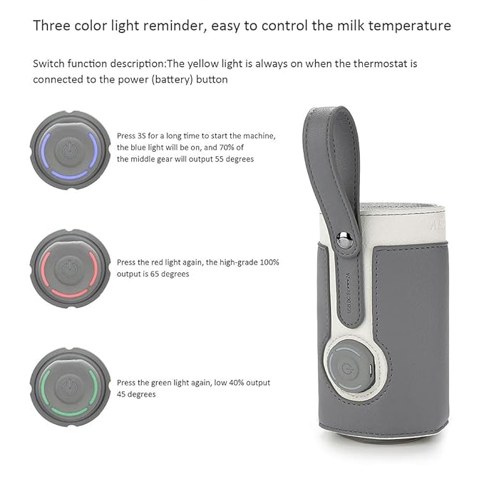 Portable USB Baby Bottle Warmer, 3 Temperature Adjustable for Car Travel and Milk Heat Keeper - Dark Gray