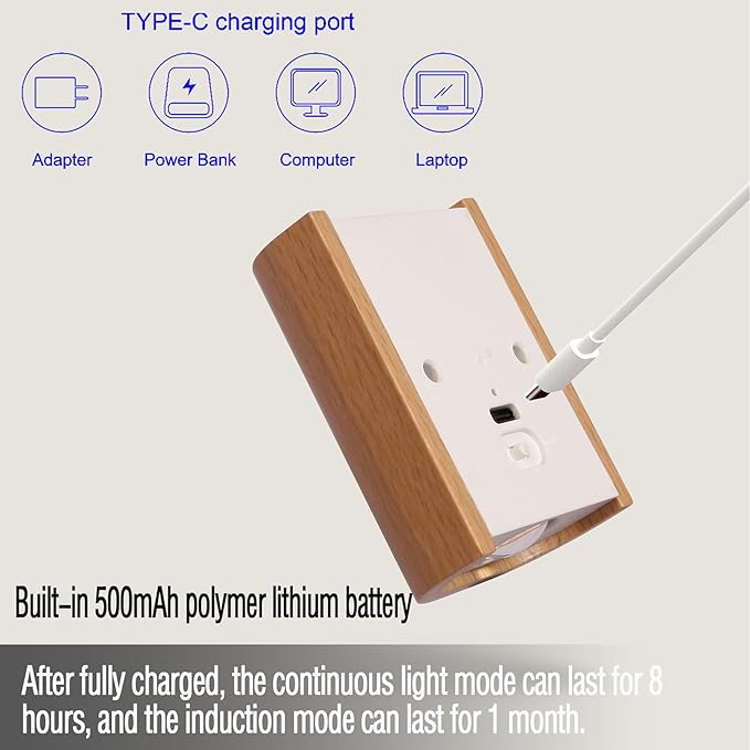 LANDGOO White Ash Wood Night Light Step Light - Smart Motion Sensor Stair Lighting, Rechargeable 2700K LED for Bedroom Hallway Safety, Easy Install (1 Pack)